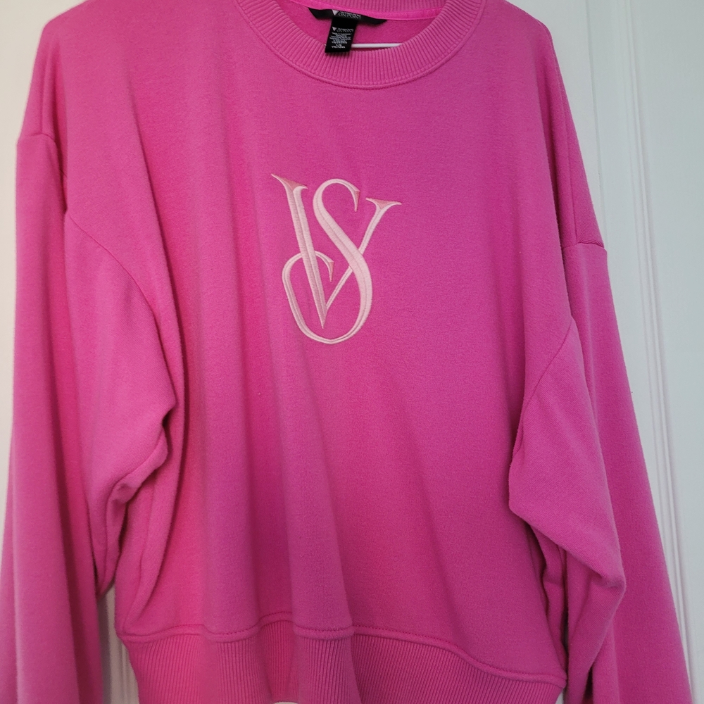 Hot Pink Crewneck Sweatshirt with Embroidered VS Logo